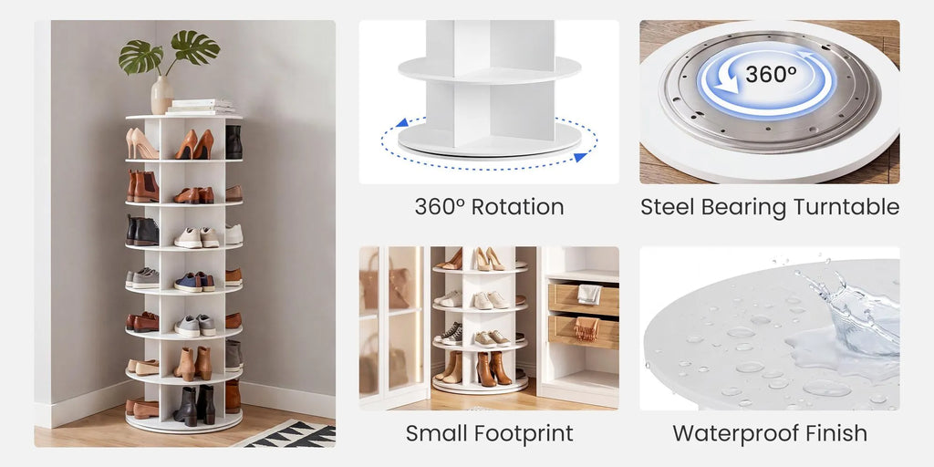 Sweetcrispy S - Rotating Shoe Rack Tower, Spinning Shoe Display Lazy Susan, Revolving 360 Shoe Rack Storage Round Carousel, Vertical Handbag Rotate Shoes Closet Organization