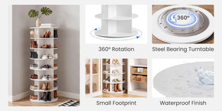 Sweetcrispy S - Rotating Shoe Rack Tower, Spinning Shoe Display Lazy Susan, Revolving 360 Shoe Rack Storage Round Carousel, Vertical Handbag Rotate Shoes Closet Organization