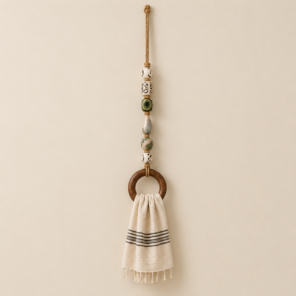 TerraLoop – Decorative Beaded Towel Hanger with Wooden Ring