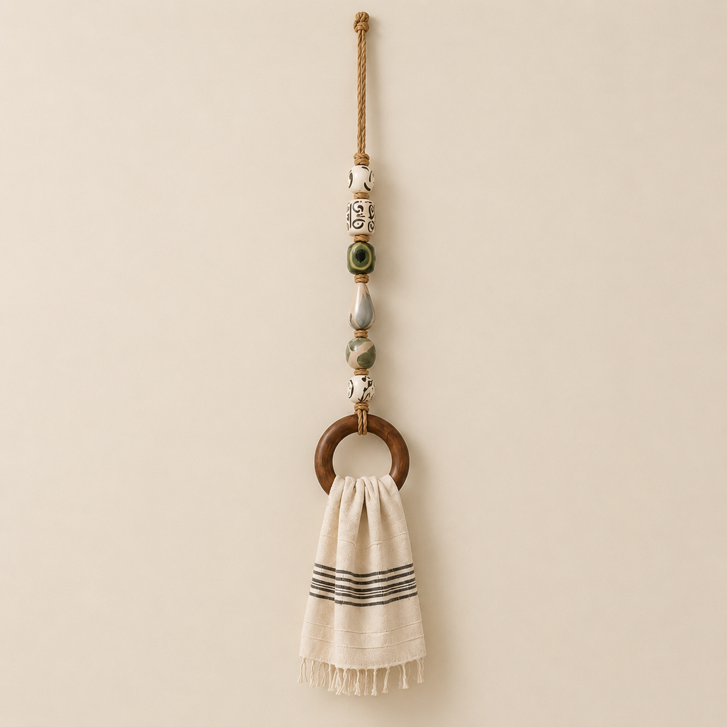 TerraLoop – Decorative Beaded Towel Hanger with Wooden Ring