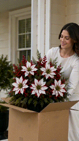 🌸 PoinsettiaGlow – Classic Red Artificial Christmas Planter Inserts