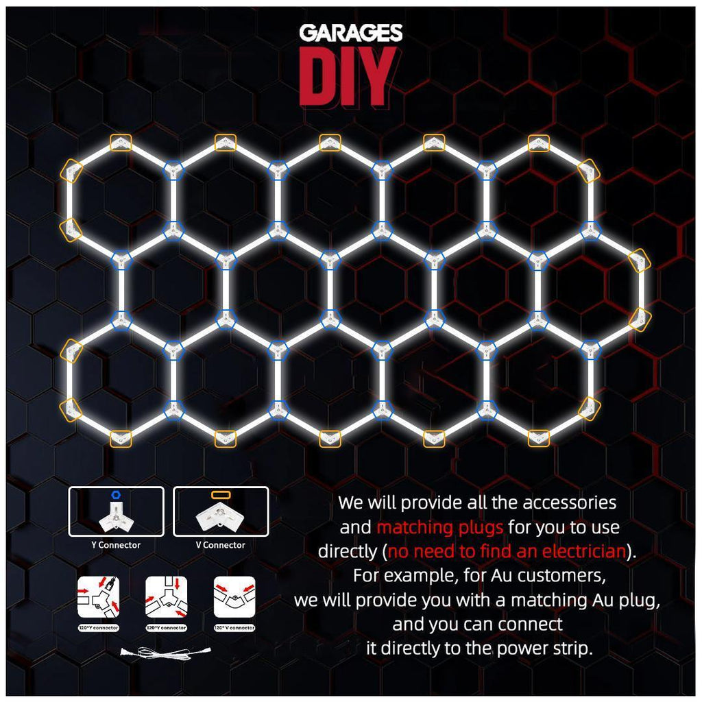 GaragesDIY hexagon LED light connector and light tube installation instructions