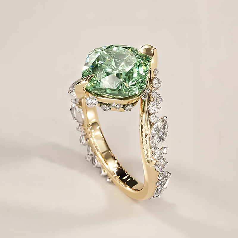 MintCrest – 3ct Cushion-Cut Mint Green Sapphire & White Sapphire Asymmetrical Cluster Ring