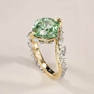 MintCrest – 3ct Cushion-Cut Mint Green Sapphire & White Sapphire Asymmetrical Cluster Ring