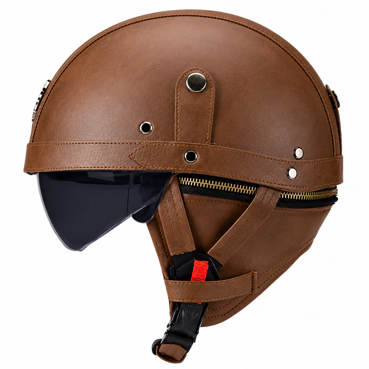 AviatorRide – Vintage PU Leather DOT Motorcycle Half Helmet with Goggles