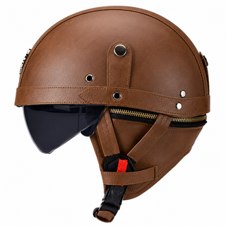 AviatorRide – Vintage PU Leather DOT Motorcycle Half Helmet with Goggles