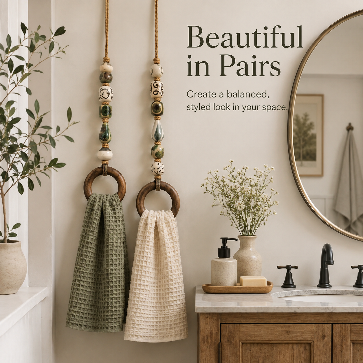 TerraLoop – Decorative Beaded Towel Hanger with Wooden Ring