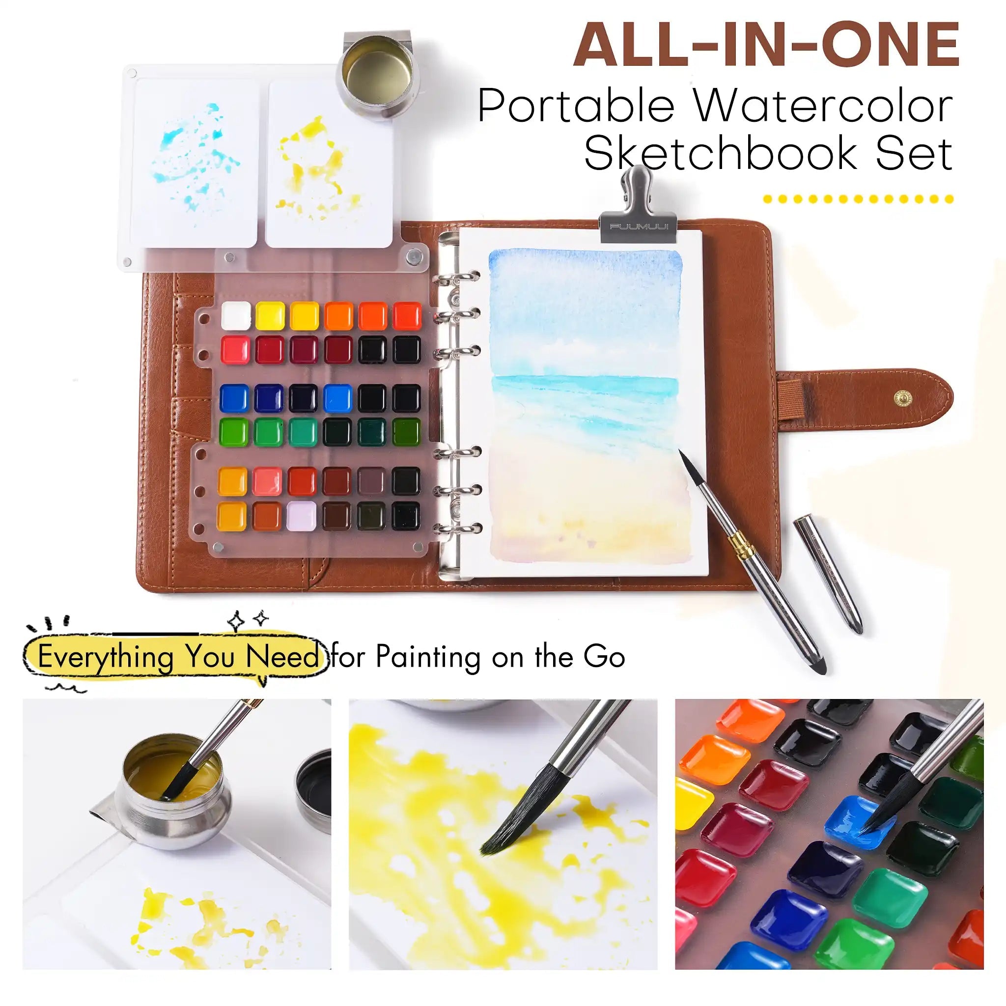 WanderPalette – Ring-Bound Watercolor Travel Set with Cotton Paper
