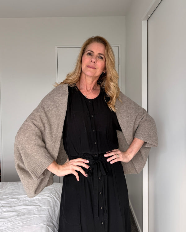 CozyDrape – 100% Merino Wool Wrap with Built-In Sleeve Openings
