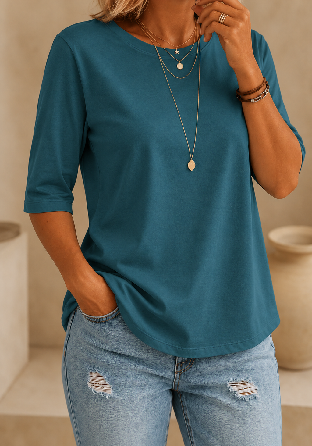CalveraComfort – Women's Essential Round-Neck Cotton Tee
