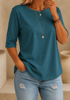 CalveraComfort – Women's Essential Round-Neck Cotton Tee