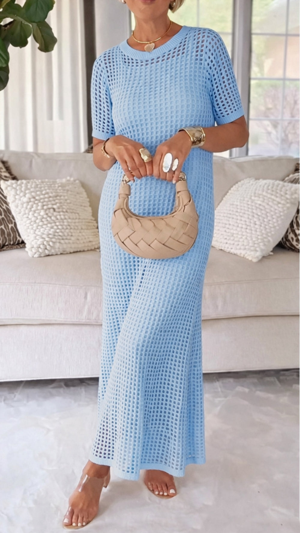 Elegant Knit Mesh Layered Two-Piece Maxi Dress (Buy 2 Free Shipping)