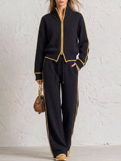 KnitEase – 🤲⏰ Textured Knit Two-Piece Set with Free Handbag