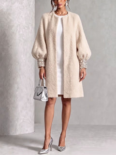 GlimmerCuff – 🤲⏰ Cozy Fuzzy Open-Front Coat with Shiny Cuffs