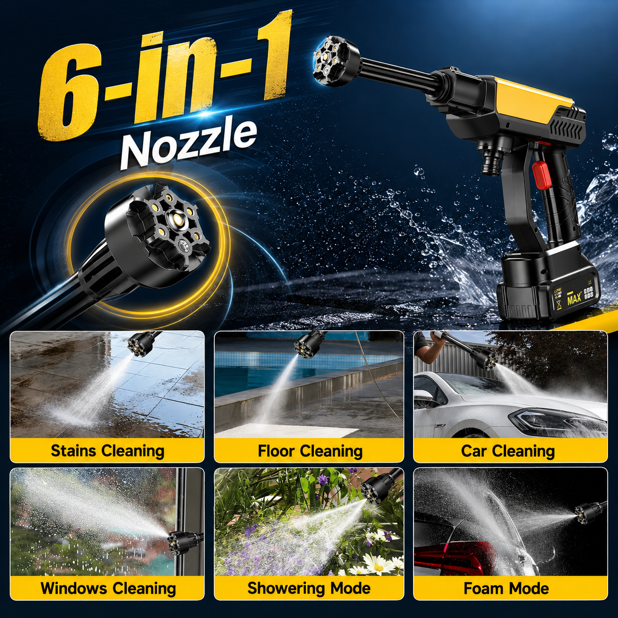 HydroDash – Cordless Pressure Washer Kit with 6-in-1 Nozzle