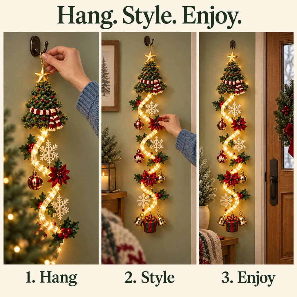 YuleGlow – 🎄 Glowing Christmas Door Hanger with 6 Festive Lighted Designs & Space-Saving Vertical Décor ✨