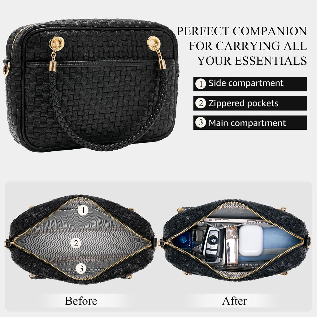 CheckWeave – Chic Checkered Woven Top Handle Crossbody Shoulder Bag in Vegan Leather