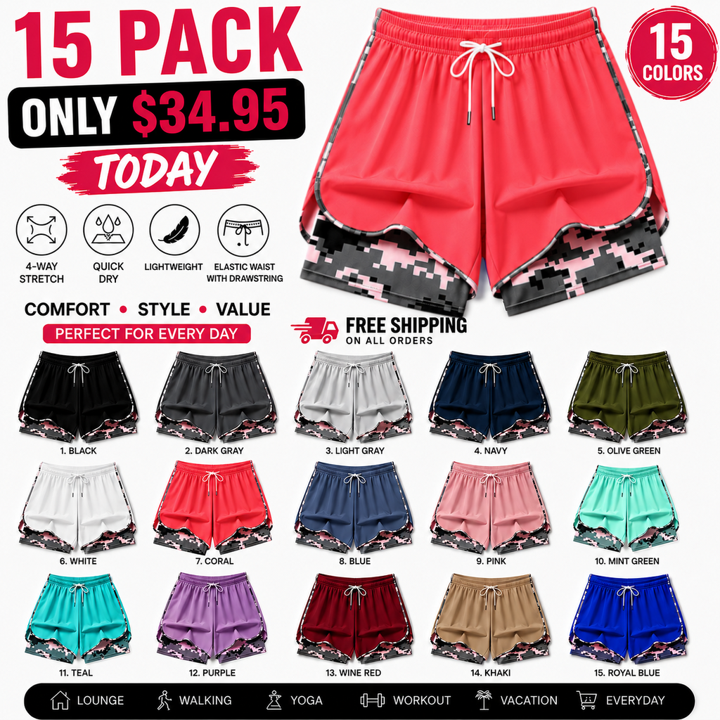 MoveEase – Women’s Double-Layer Athletic Shorts with Pockets