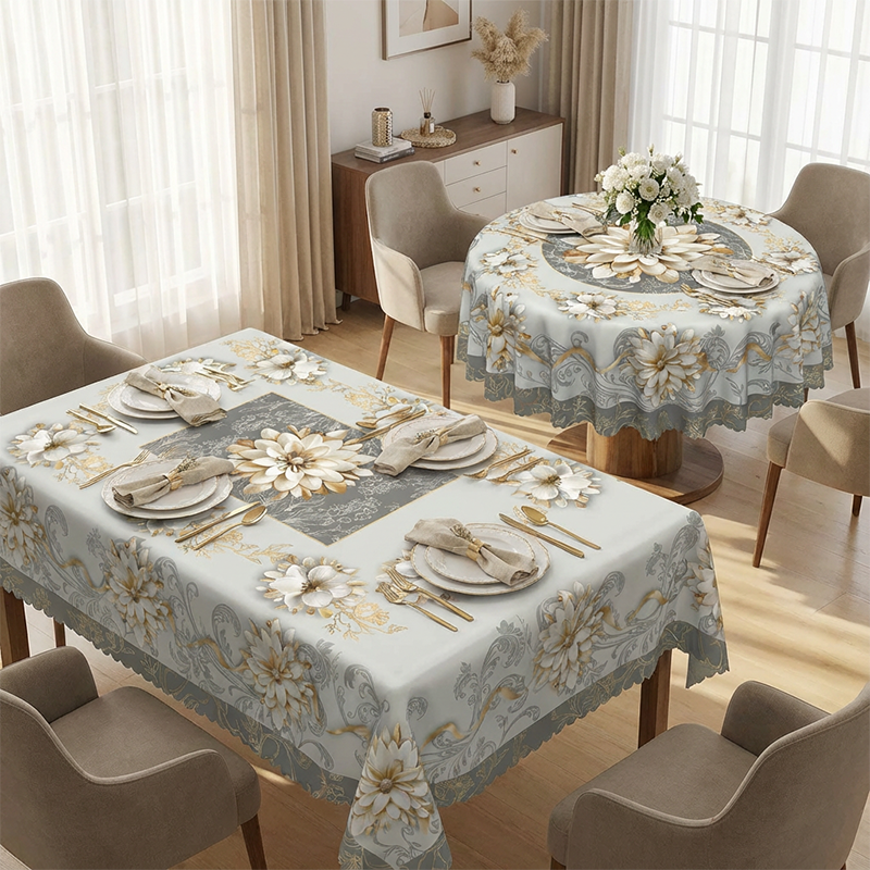 FloraGuard – Waterproof Embossed Floral Tablecloth