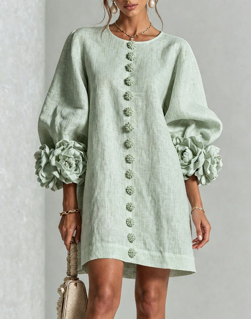 RosetteEase – 🤲 ⏰3D Floral Cuff A-Line Dress with Free Handbag