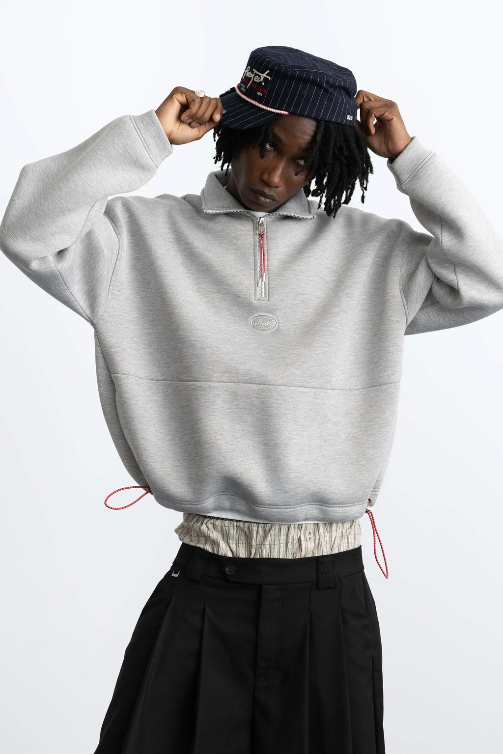 ZipLayer – Grey Quarter-Zip Pullover with Drawcord Hem