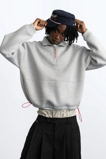 ZipLayer – Grey Quarter-Zip Pullover with Drawcord Hem