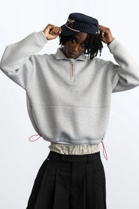 ZipLayer – Grey Quarter-Zip Pullover with Drawcord Hem