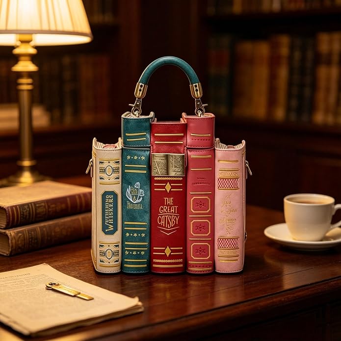 ShelfTote – Vintage Stacked Books Crossbody & Top Handle Handbag