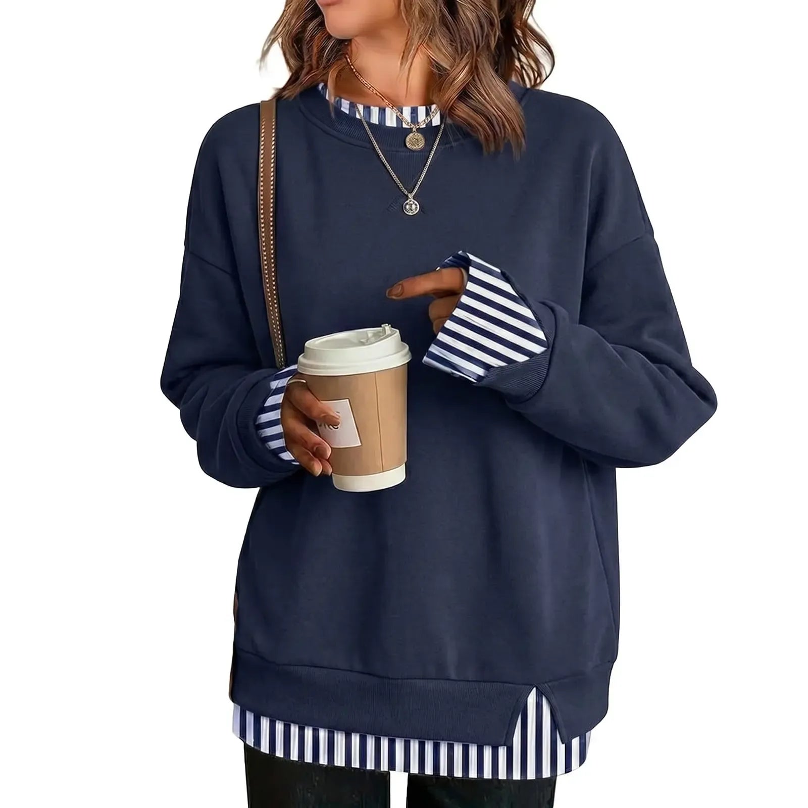 LayerEase – Women’s Oversized Faux Two-Piece Sweatshirt