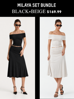 MilayaSculpt – Off-the-Shoulder Ruched Top & Midi Skirt Set