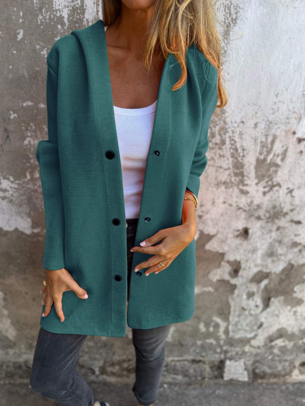 HoodHaven Jacket – Casual Single-Breasted Hooded Coat