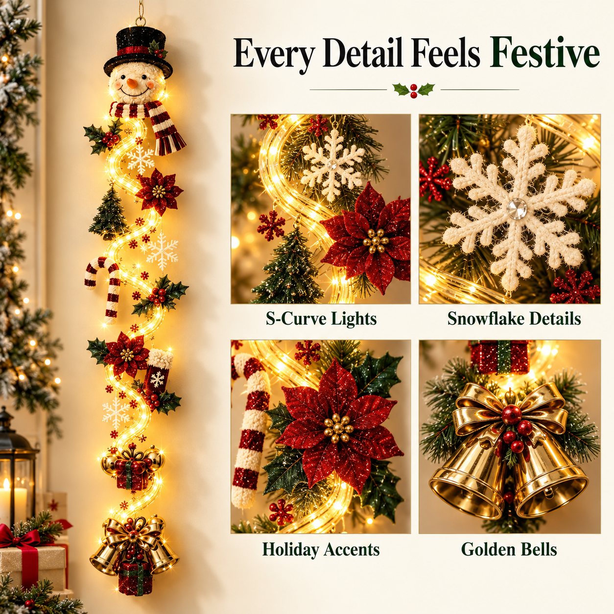 YuleGlow – 🎄 Glowing Christmas Door Hanger with 6 Festive Lighted Designs & Space-Saving Vertical Décor ✨