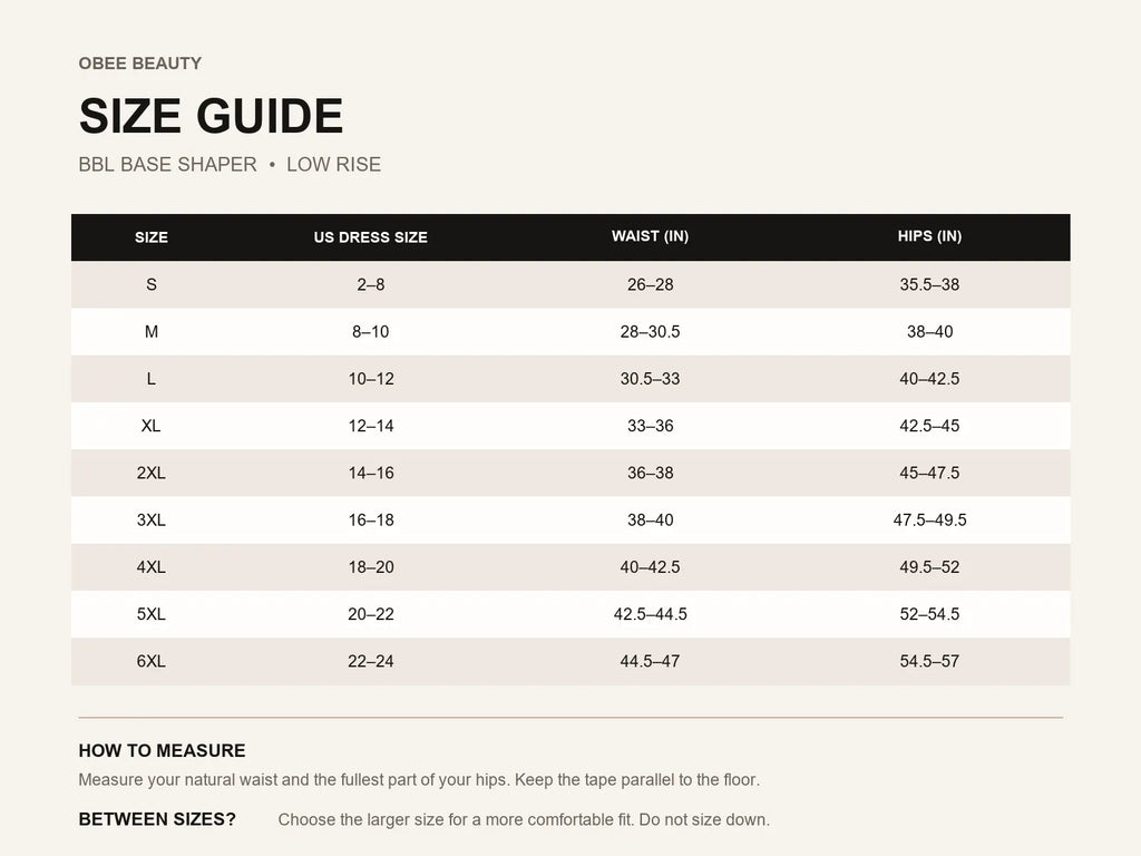 OBEE BBL Base Shaper size guide