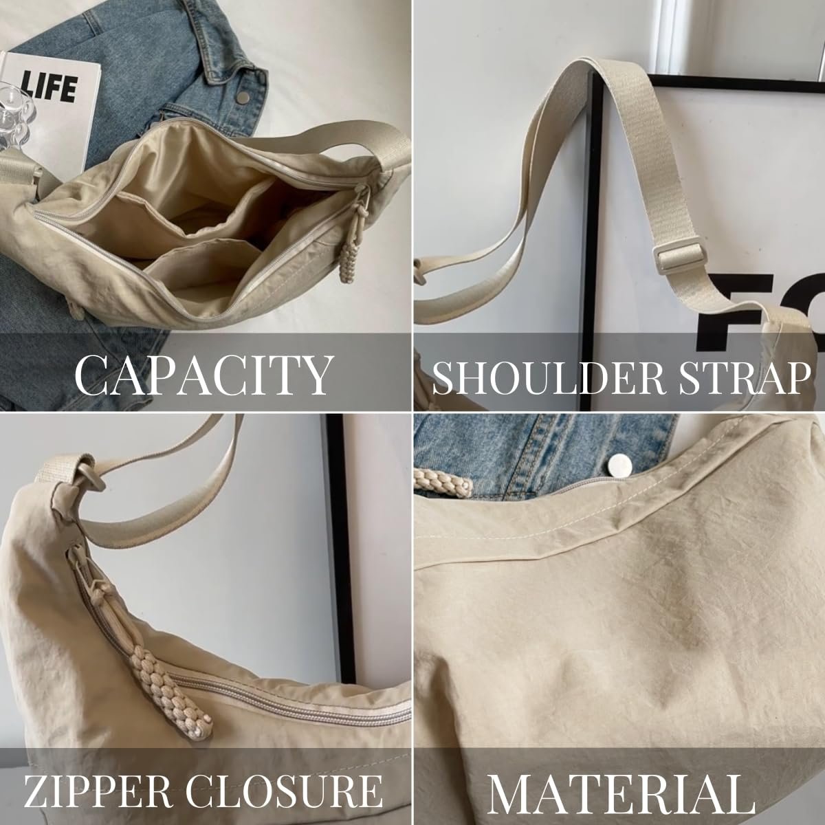 CrescentCarry – 🏆👜 Women's Plain-Color Nylon Crossbody Hobo Bag