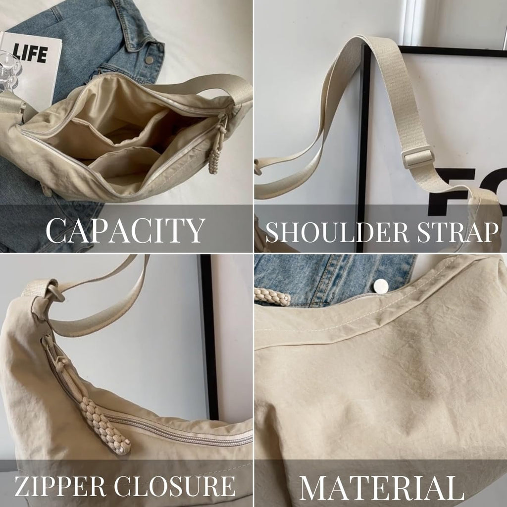 CrescentCarry – 🏆👜 Women's Plain-Color Nylon Crossbody Hobo Bag