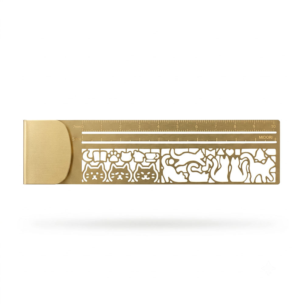 PurrMark – Hollow Cat Brass Bookmark & 15cm Ruler