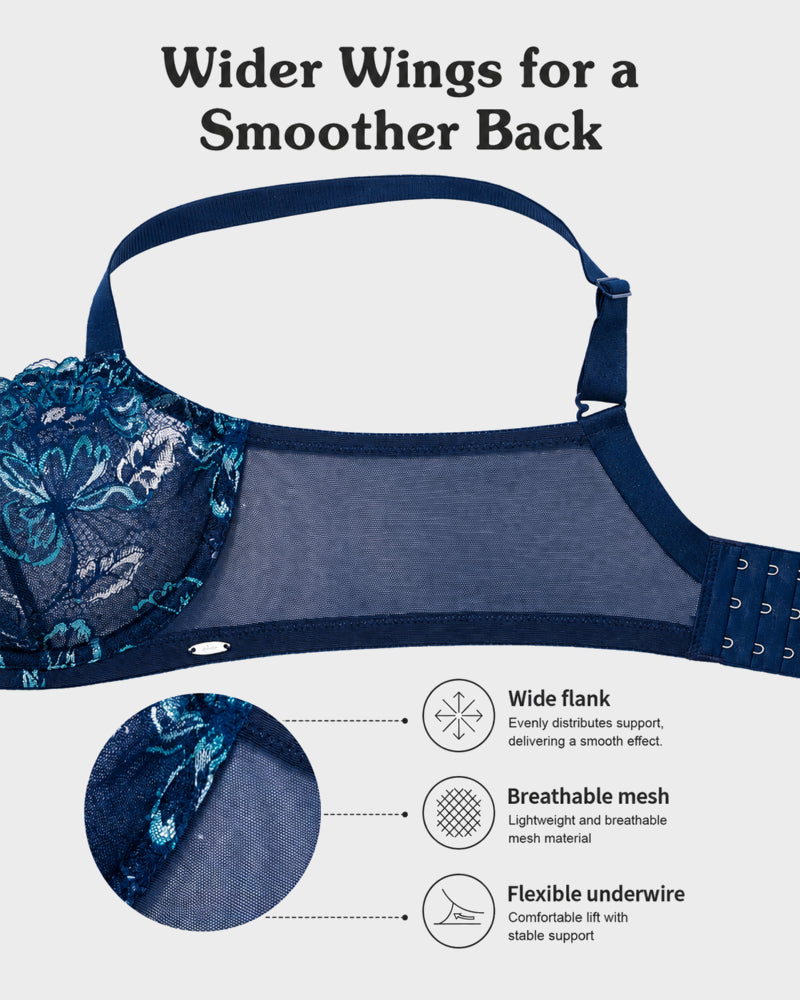 LaceBalance – Floral Lace Plus Size Unlined Minimizer Bra