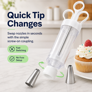 FrostFlow – Cake Decorating Gun Kit with 6 Stainless Steel Tips