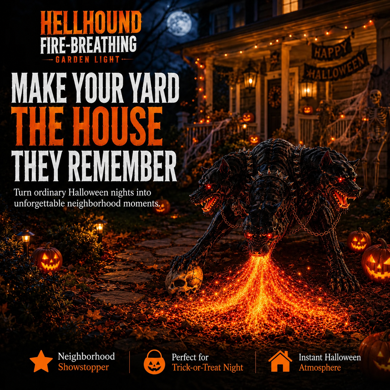 🎃 HellBlaze – Fire-Breathing Solar Halloween Garden Light