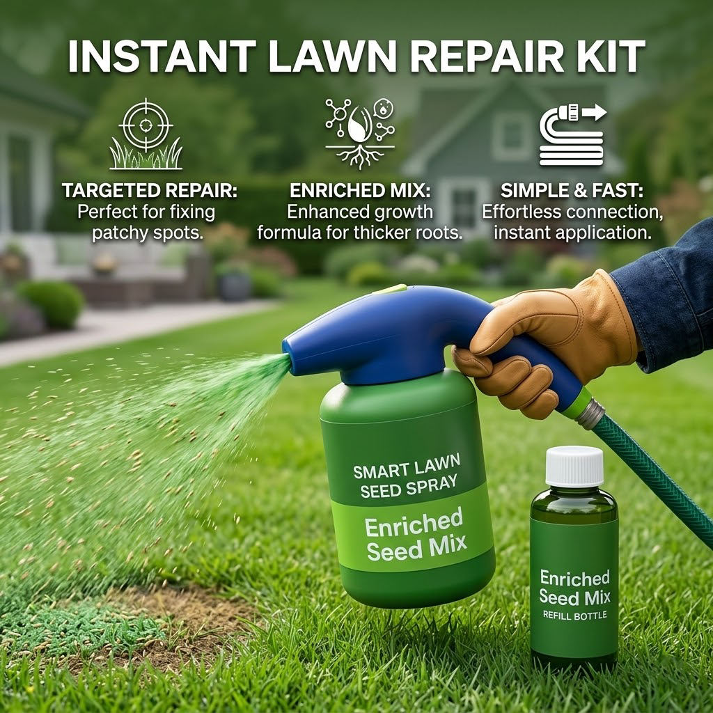LawnRevive – Spray-On Grass Seed & Fertilizer Kit with Hose-End Sprayer