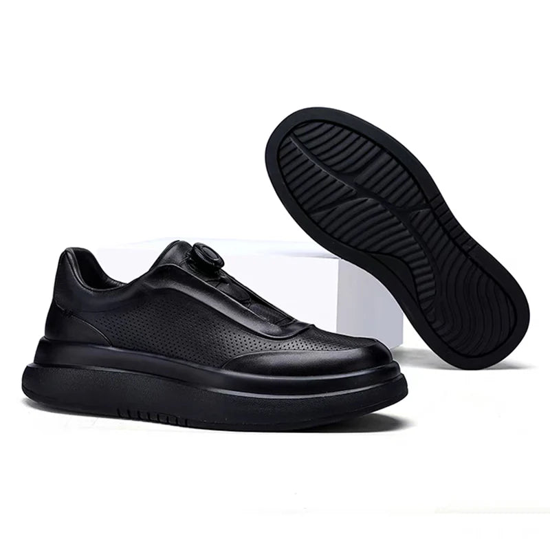 DialStride – Genuine Leather Round-Toe Casual Sneakers
