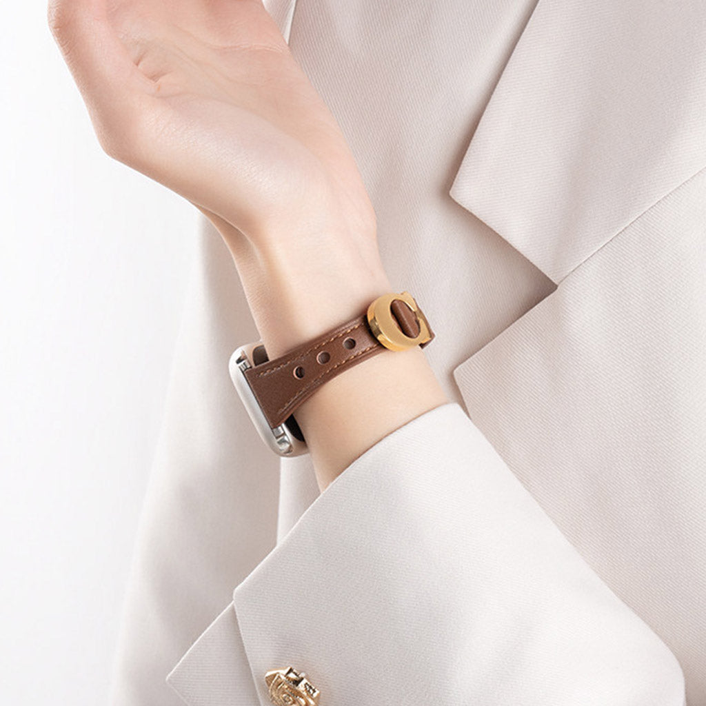 CharmCurve – Slim Genuine Leather Apple Watch Strap with Metal Charm