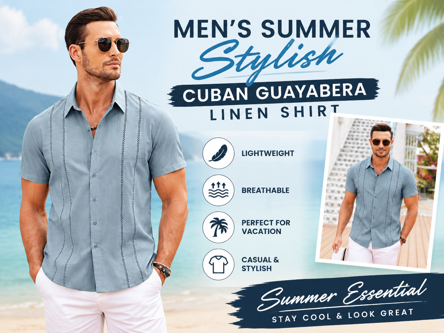 GuayaBreeze – Men's Cuban Guayabera Linen-Blend Short Sleeve Button-Down Shirt