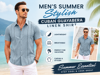 GuayaBreeze – Men's Cuban Guayabera Linen-Blend Short Sleeve Button-Down Shirt
