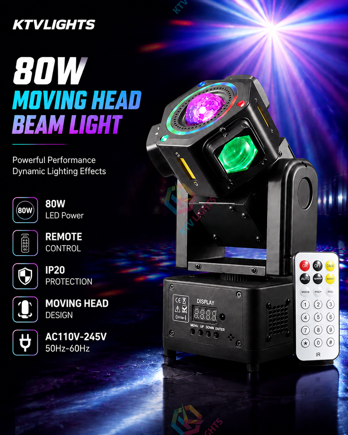 BeamSpin Mini – 80W LED Moving-Head Stage Light for DJ Parties and Events