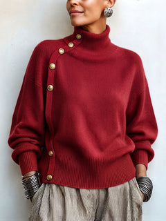 GoldDrape – 🤲 ⏰ Asymmetrical Gold-Button Knit Sweater