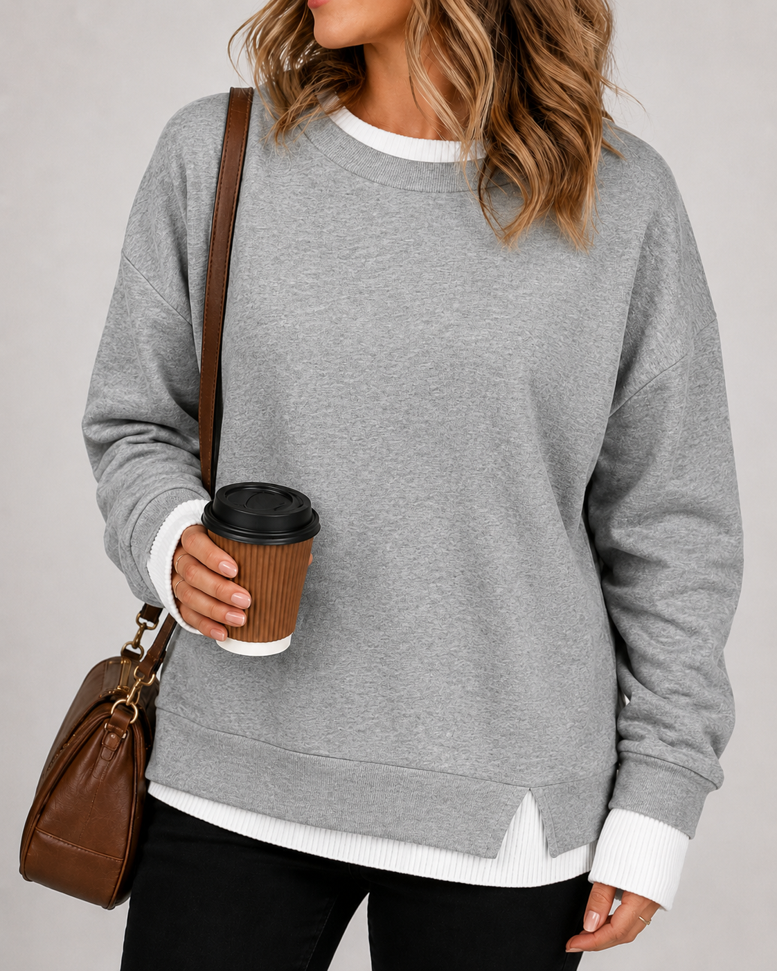 LayerEase – Women’s Faux Two-Piece Crewneck Sweatshirt