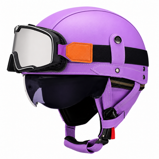 AviatorRide – Vintage PU Leather DOT Motorcycle Half Helmet with Goggles