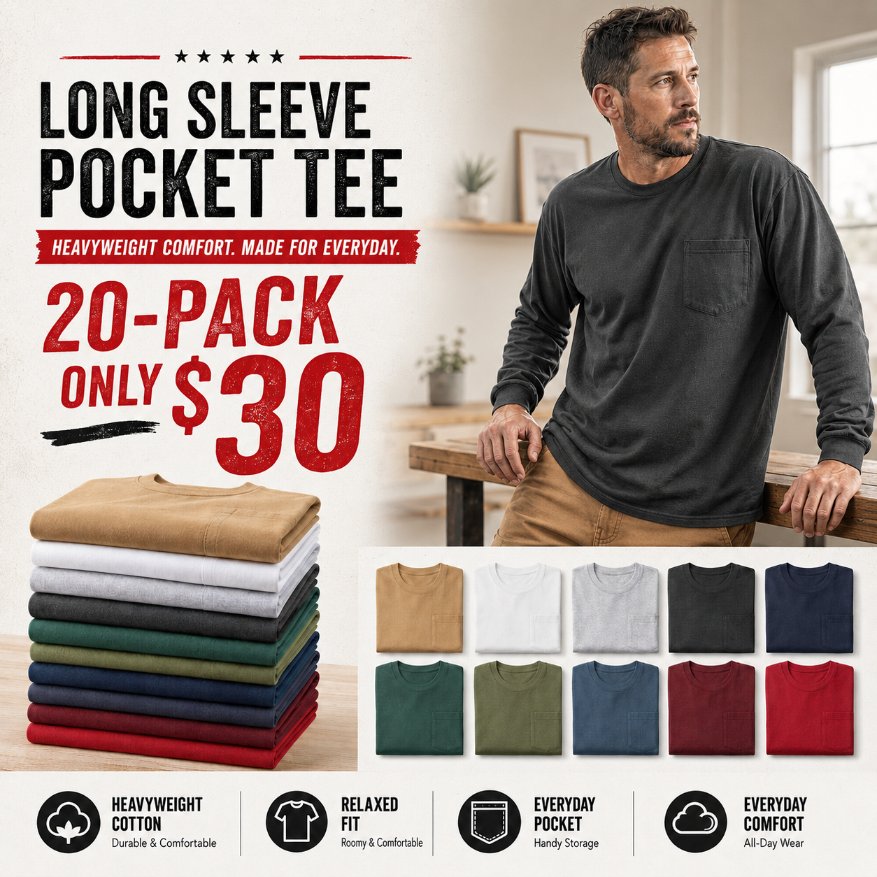 CottonEase – 🔥 Men’s Heavyweight Cotton Pocket Tee Packs | Regular & Tall