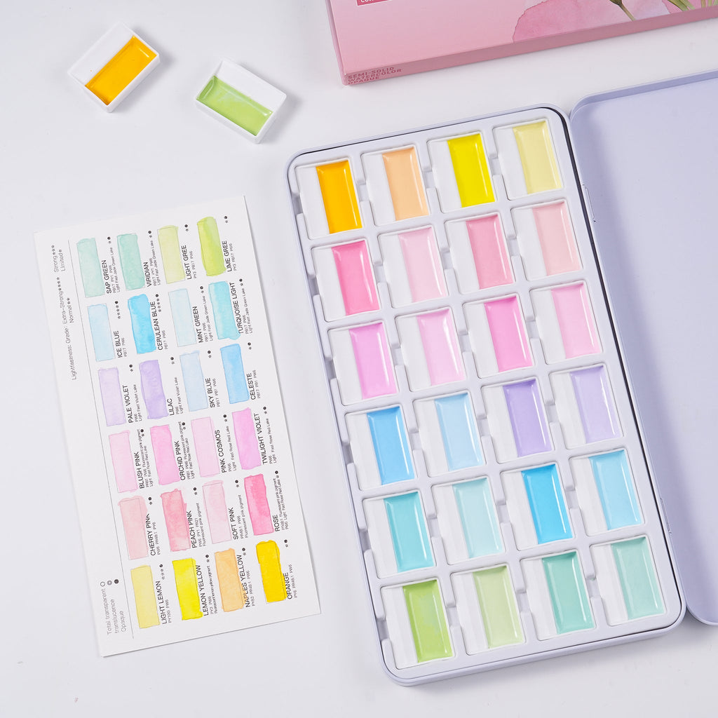MacaronMuse – 24-Color Opaque Semi-Solid Watercolor Paint Set
